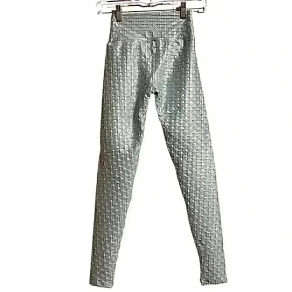 Muscle Sisters Leggings S Blue Frost Metallic Textured Athleisure Activewear NWT - Picture 7 of 9